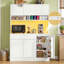 Armoire de cuisine avec éclairage à DEL RVB et prise de courant autoportante avec tablettes réglables, huche de bar pour la salle à manger, blanc