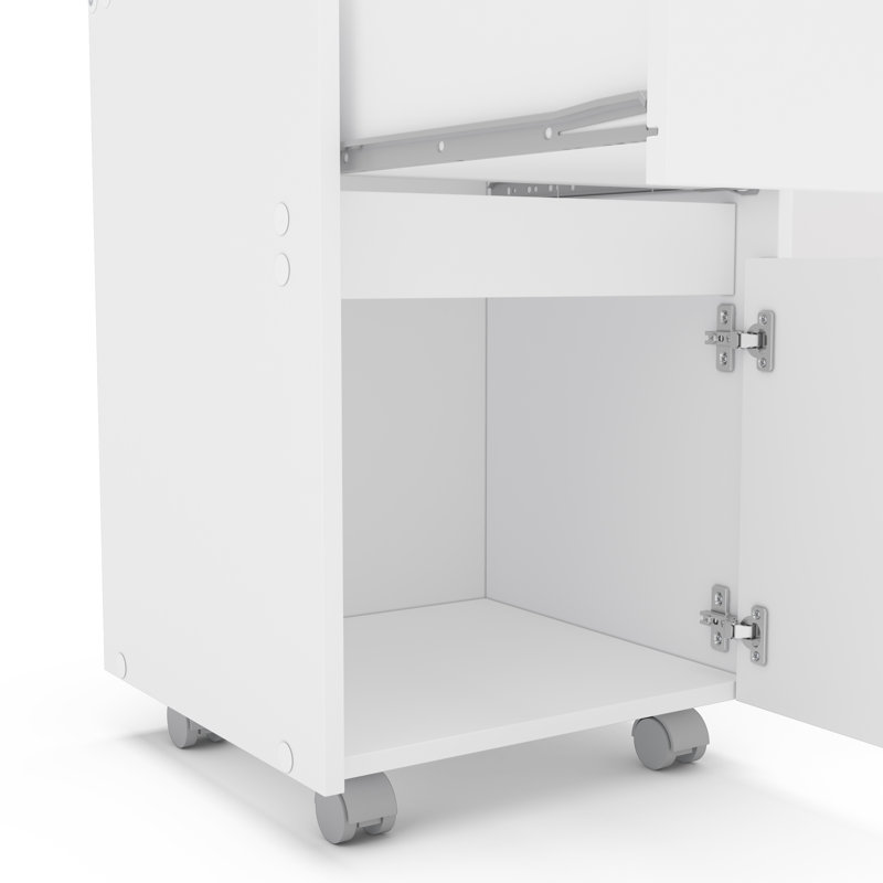 Desk and Storage Cabinet with 1 Drawer and 1 Door,  White