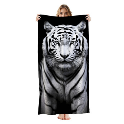  Microfiber Beach Towel Lightweight Travel Towel, Absorbent No Fade,30"x60",Monochrome White Tiger