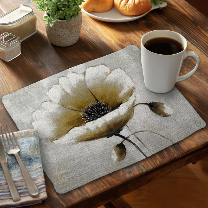 White Modern Floral Braided Polyester Placemat | Home Decor