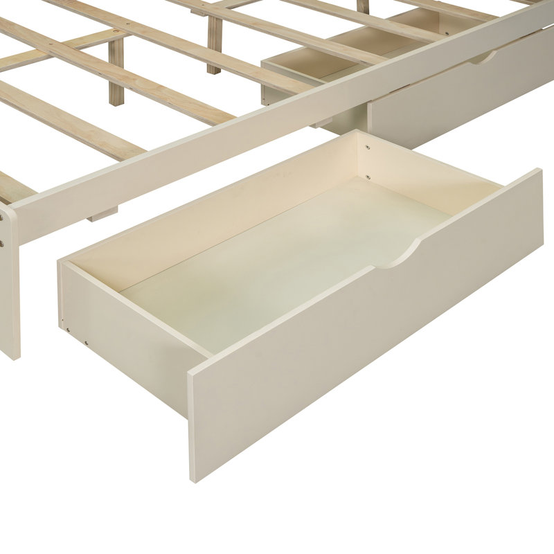 Lit plateforme double intégré avec tête de lit et tiroir avec choix de finitions crème