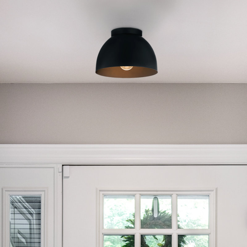 Hunter Erling 1 Light Medium Flush Mount Ceiling Light Fixture, Black, Matte Black