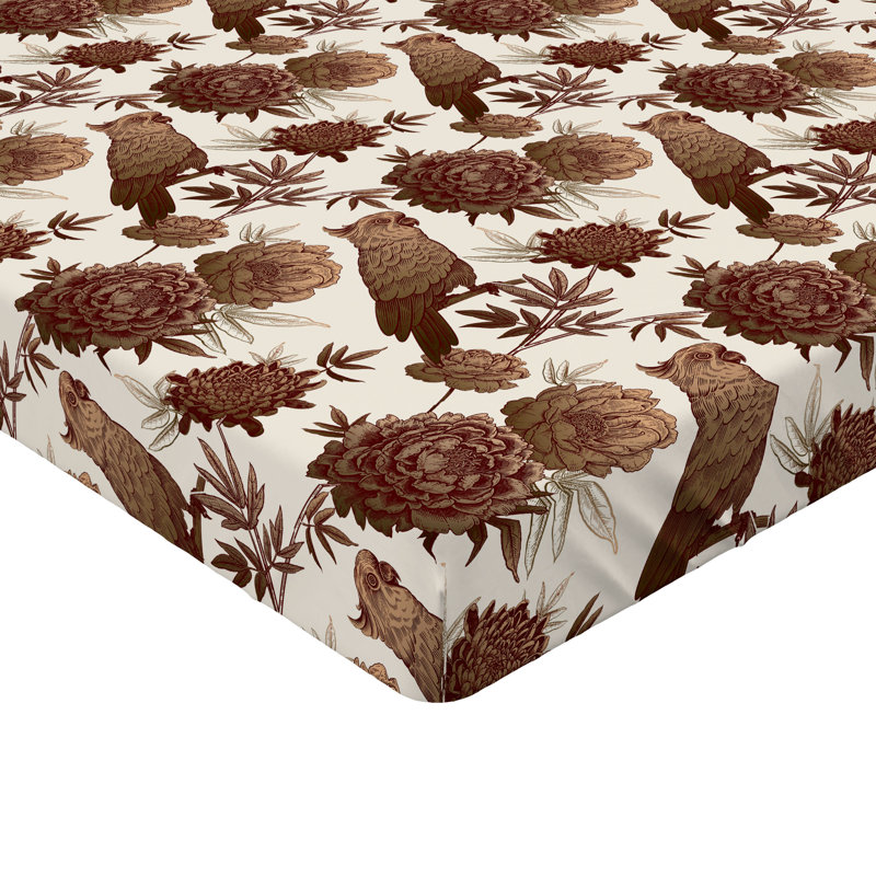 Drap-housse à motif floral Ambesonne, Ivoire chameau, brun-rouge / floral, Drap-housse grand