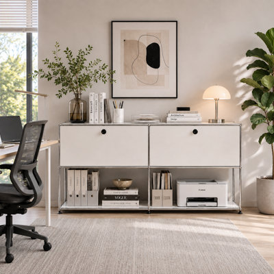 Modular Metal Sideboard Buffet Cabinet, Modern Accent Storage Cabinet With Shelves
