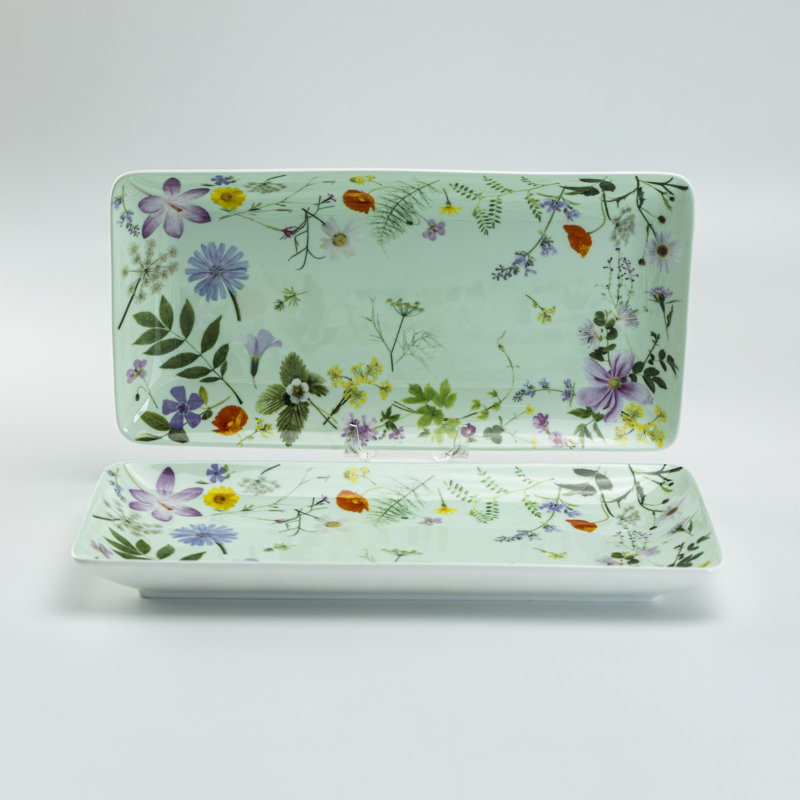 Ensemble de 2 pièces de pain de prairie d'été en porcelaine tendre, plateau à sandwich. Menthe moulue.