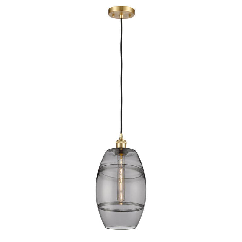 Luminaire suspendu 1 lumière Absalat, H 9,88 po x l 8 po x P 8 po, Gris fumée clair, Or satiné