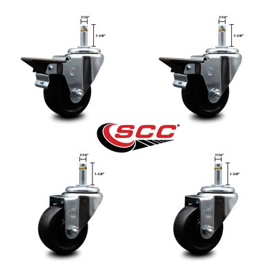 Soft Rubber Wheel Swivel Grip Ring Stem Set 2 Brakes SCC