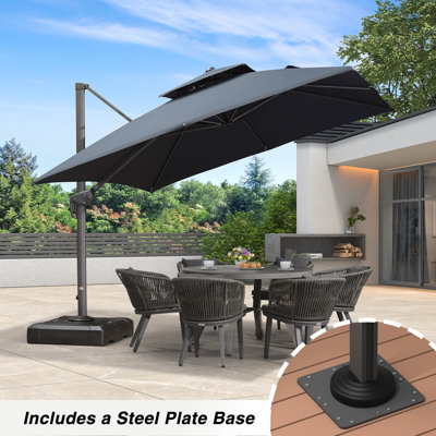 Parasol en porte-à-faux carré en tissu 10 pi avec base en acier gris graphite