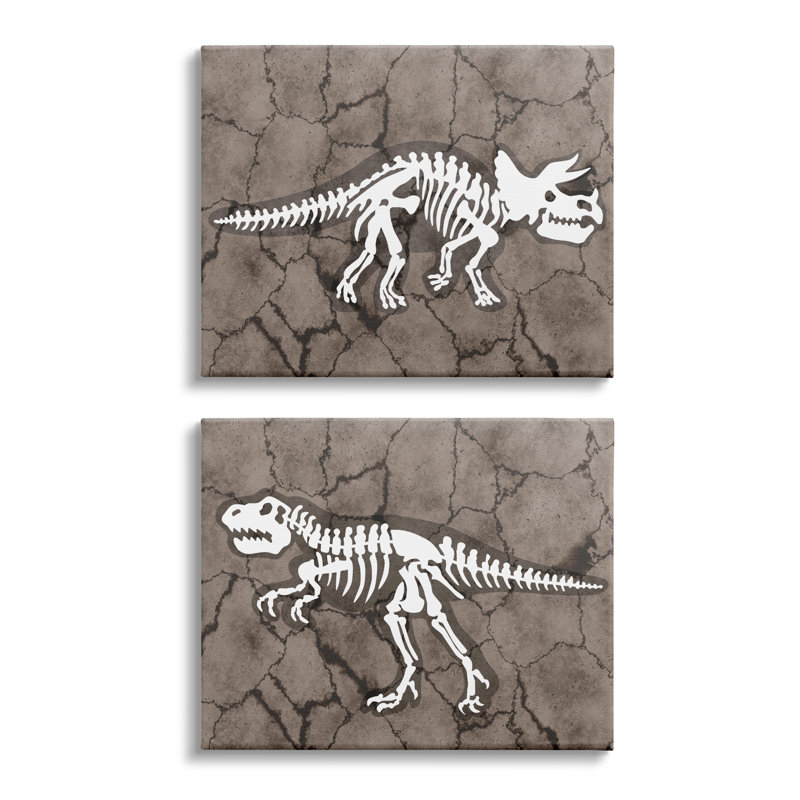 «Dinosaur Skeleton Artifacts Cracked Earth» par Daphne Polselli - ensemble de 2 impressions, H 20 po x l 16 po, Toile tendue