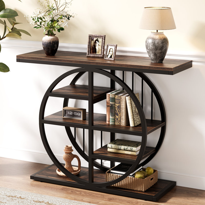 100Cm Console Table, Industrial 5-Tier Sofa Table with Storage Shelves