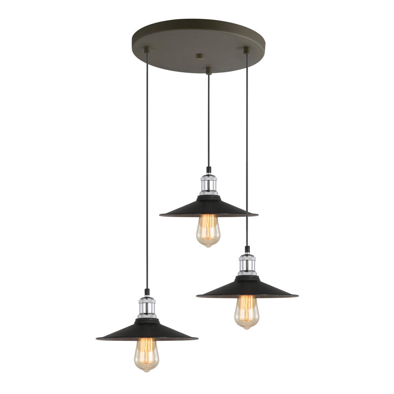 Luminaire suspendu conique à 3 lumières, Chrome / Bronze