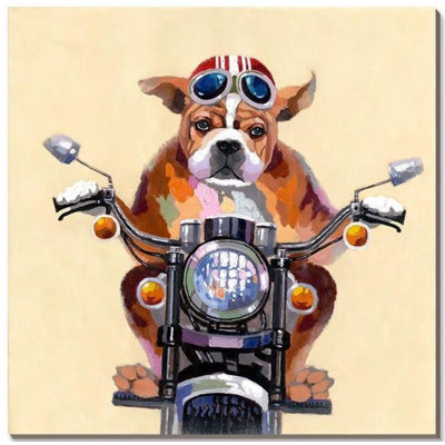 Motorcycle Dog Canvas Wall Art