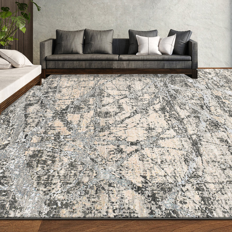Hand Knotted Abstract Area Rug in Beige/Gray, Rectangle 8' x 10'
