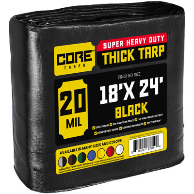 Black 20 Mil Heavy Duty Polyethylene Tarp, Waterproof, UV Resistant