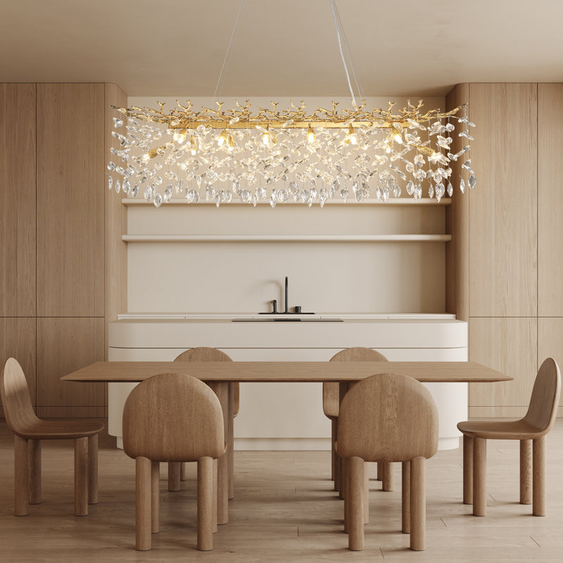 Erdenheim Modern Square / Rectangle Crystal Chandeliers for Dining Room, Kitchen Island, Gold, 15.7" H x 47.2" W x 16.2" D
