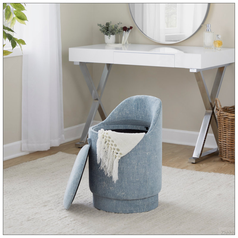 Tabouret de coiffeuse 18 po rembourré en tissu bleu clair, Grey