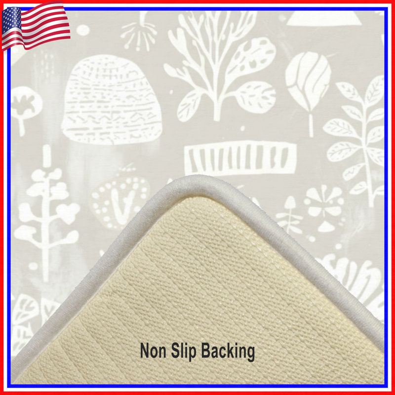 Tapis de bain illustré d'une illustration botanique abstraite, 24 po L x 17 po L, Gris clair blanc