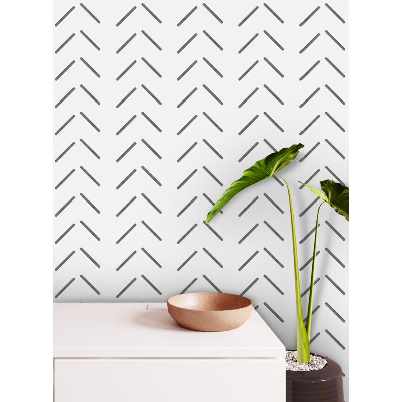 Papier peint à motif de chevrons gris sur fond blanc, L 50 po x l 75 po