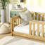 Lit simple au sol avec clôture sans porte, lit en bois d'hévéa-124917752