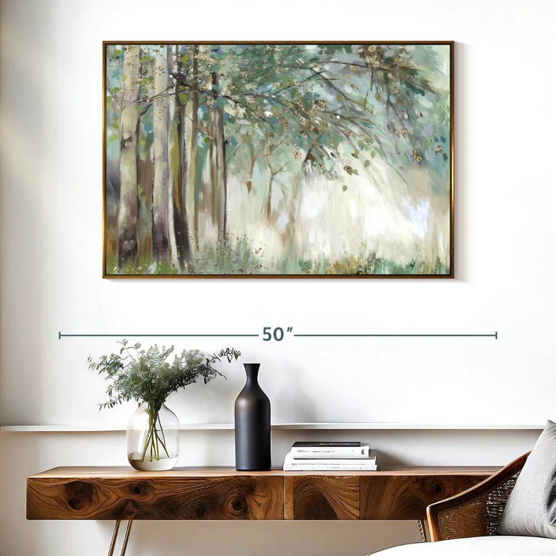 Feuilles d'argent, Cadre flottant doré, 40 po x 27 po