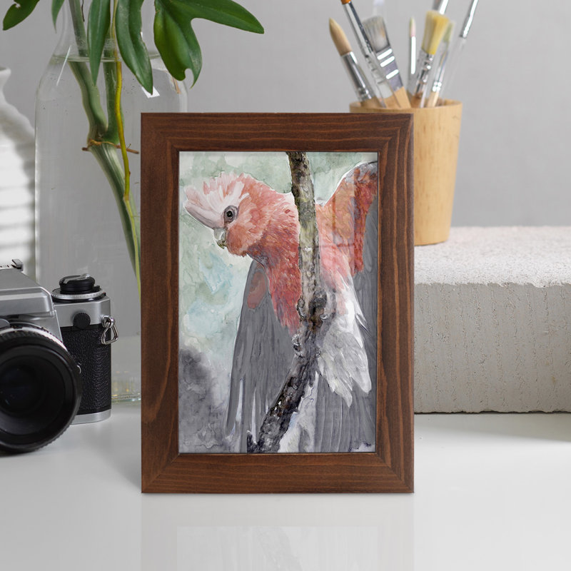 Tropic Parrot II encadré sur papier, H 7 po x l 5 po x P 1 po, Cadre châtaignier