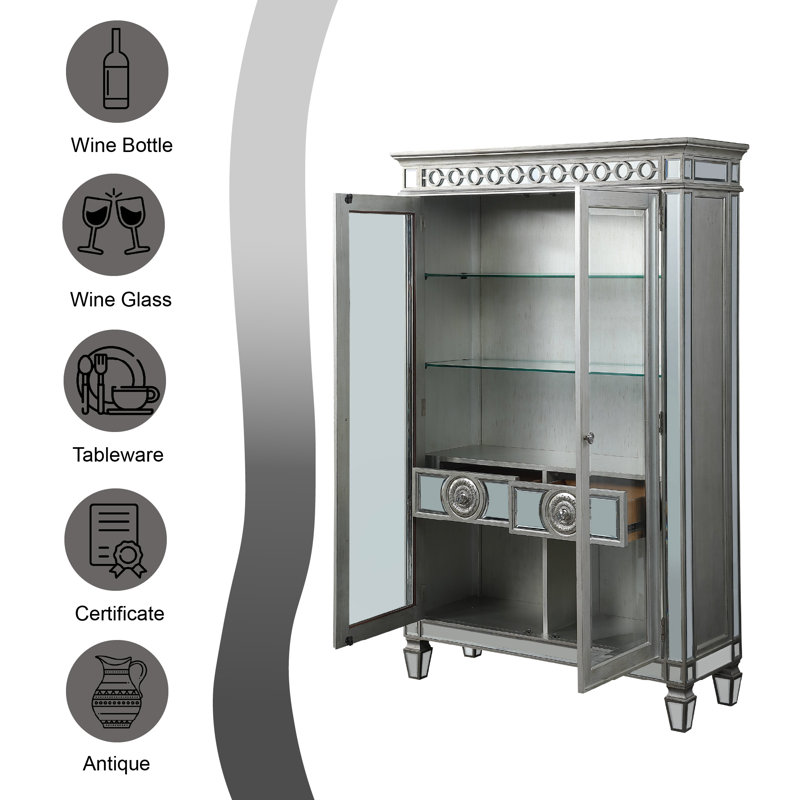 Montana Mirrored Antique Platinum Glass Curio Cabinet