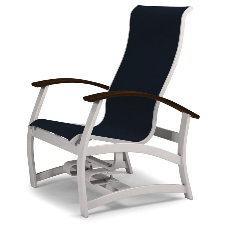 Chaise de patio pivotante à chat cachée Askar, Kona P10, Blanc brillant, Bleu marine 13D Sunbrella®