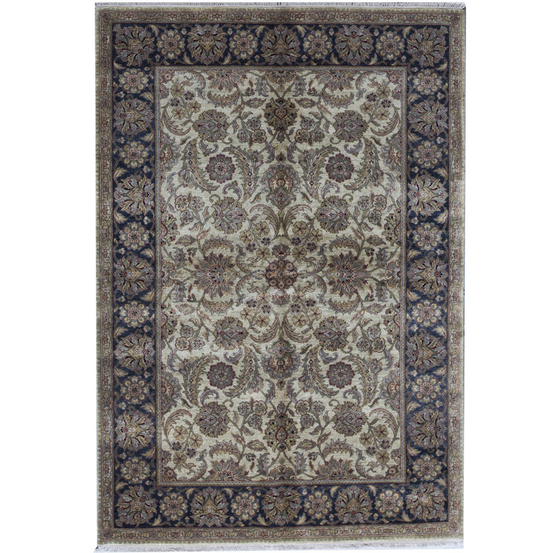 Tapis ivoire et noir noué à la main de haute qualité