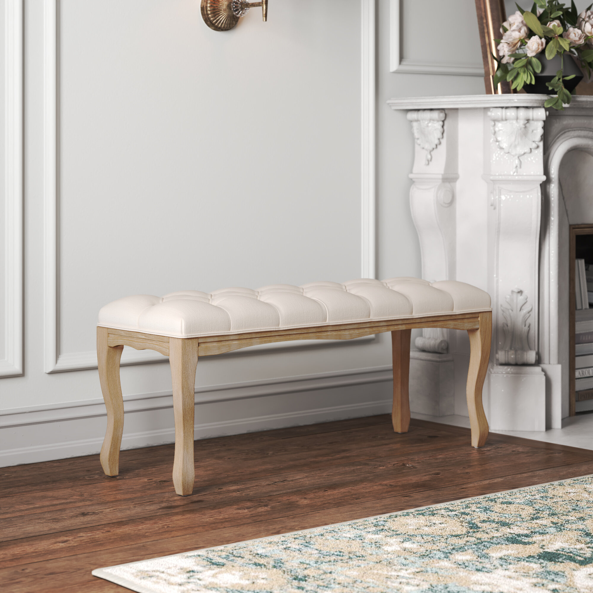 August Grove® Large Linen Upholstered Dining Room Bench, Mid