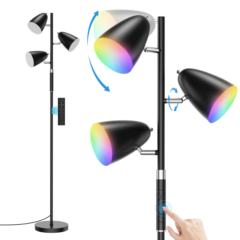 Lampe sur pied moderne de 70 po pour le salon, lampe sur pied à arbre pour chambre à coucher avec 4 couleurs changeantes et mode RVB, télécommande haute et à commande tactile, lampe haute à intensité variable, noir