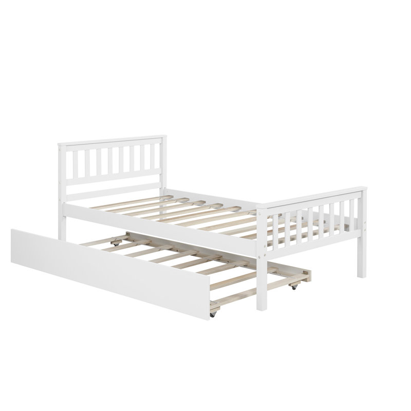 Lit plateforme simple avec lit gigogne - Tête / pied de lit et sans sommier, Blanc