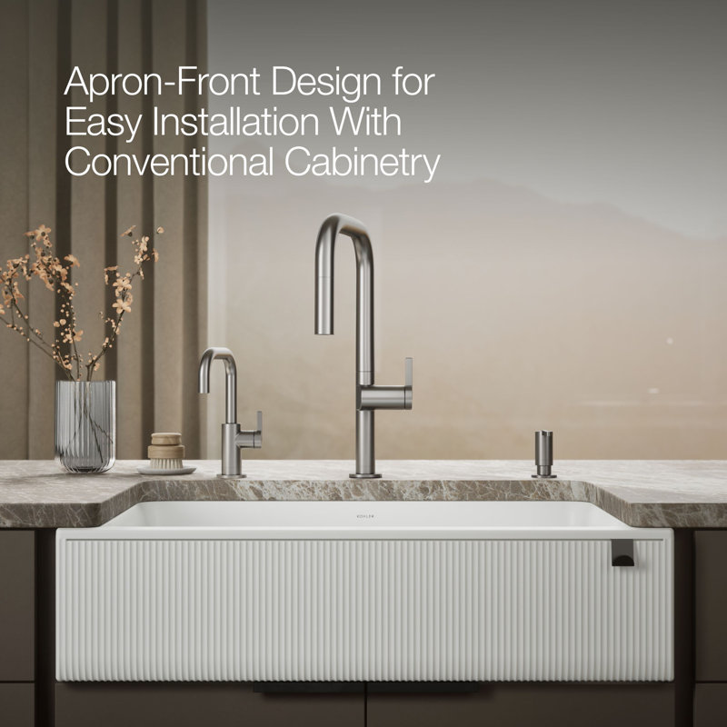 Cairn Undermount Single-Bowl Farmhouse Kitchen Sink with Faceted Design, Matte White, Fluted