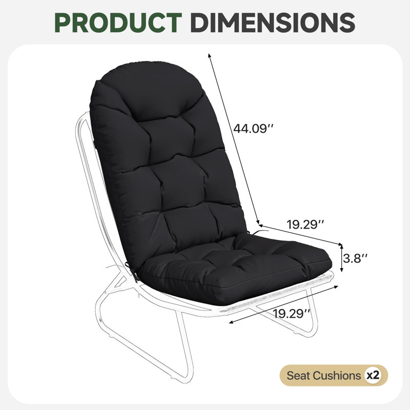 2-Pcs Outdoor Seat/Back Cushion For Adirondack Chair, Black