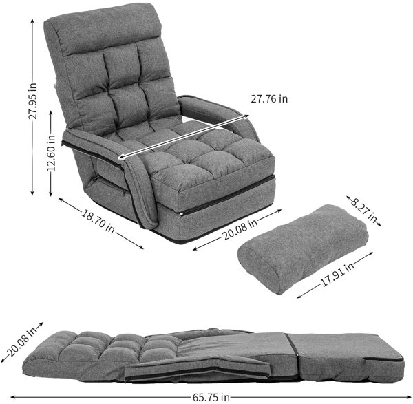 Urnodel Indoor Chaise Lounge Sofa, Floor Chair with Back Support for  Adults, 14 Angle Adjustment Recliner Chair, Folding Floor Lounger with  Pillow