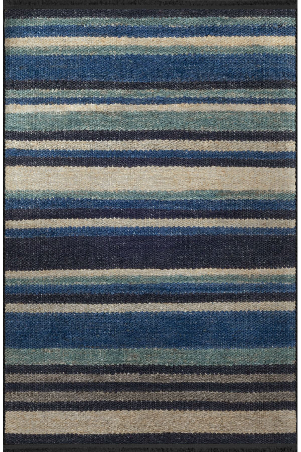 Line Pattern Rug Hokku Designs Blue Striped Line Pattern Fringed Modern Decorative ...