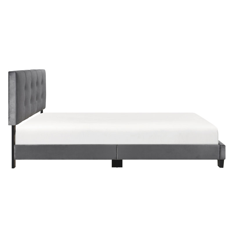 Mobilier de chambre à coucher grand lit en bois massif, revêtement en velours gris foncé, lit plateforme réglable avec tête de lit, velours, structure