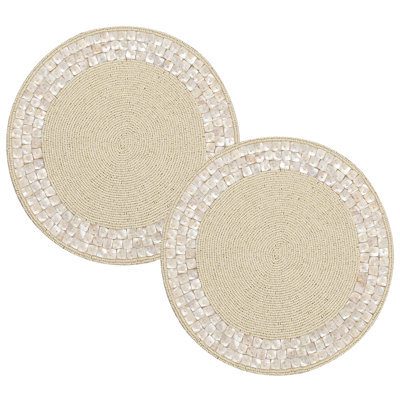 Ivory 13" Round Beaded Placemats Set of 2