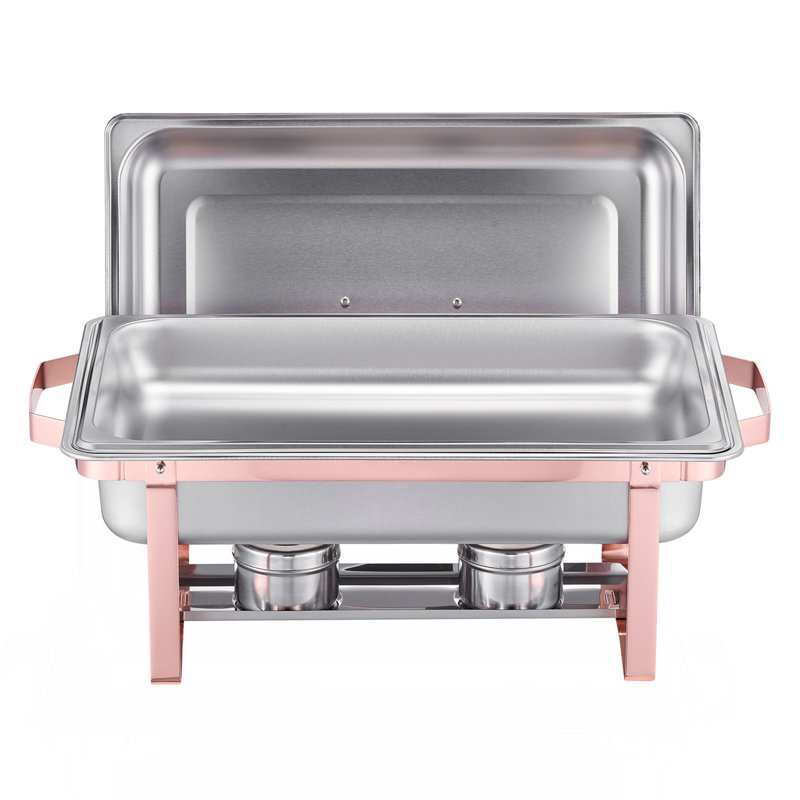 8 Qt 2 Pack Rectangle Chafing Dish Buffet Set Full Size Pan Stainless Steel
