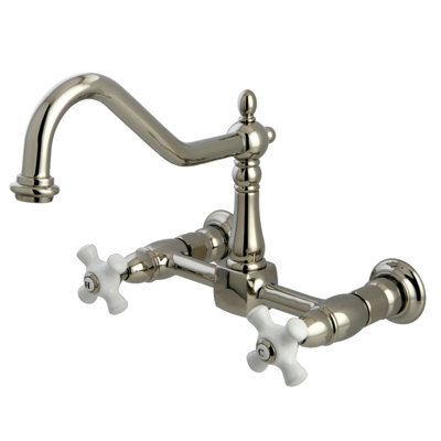 Kingston Brass Heritage Double-Handle 2-Hole Wall-Mount Bridge Kitchen Faucet