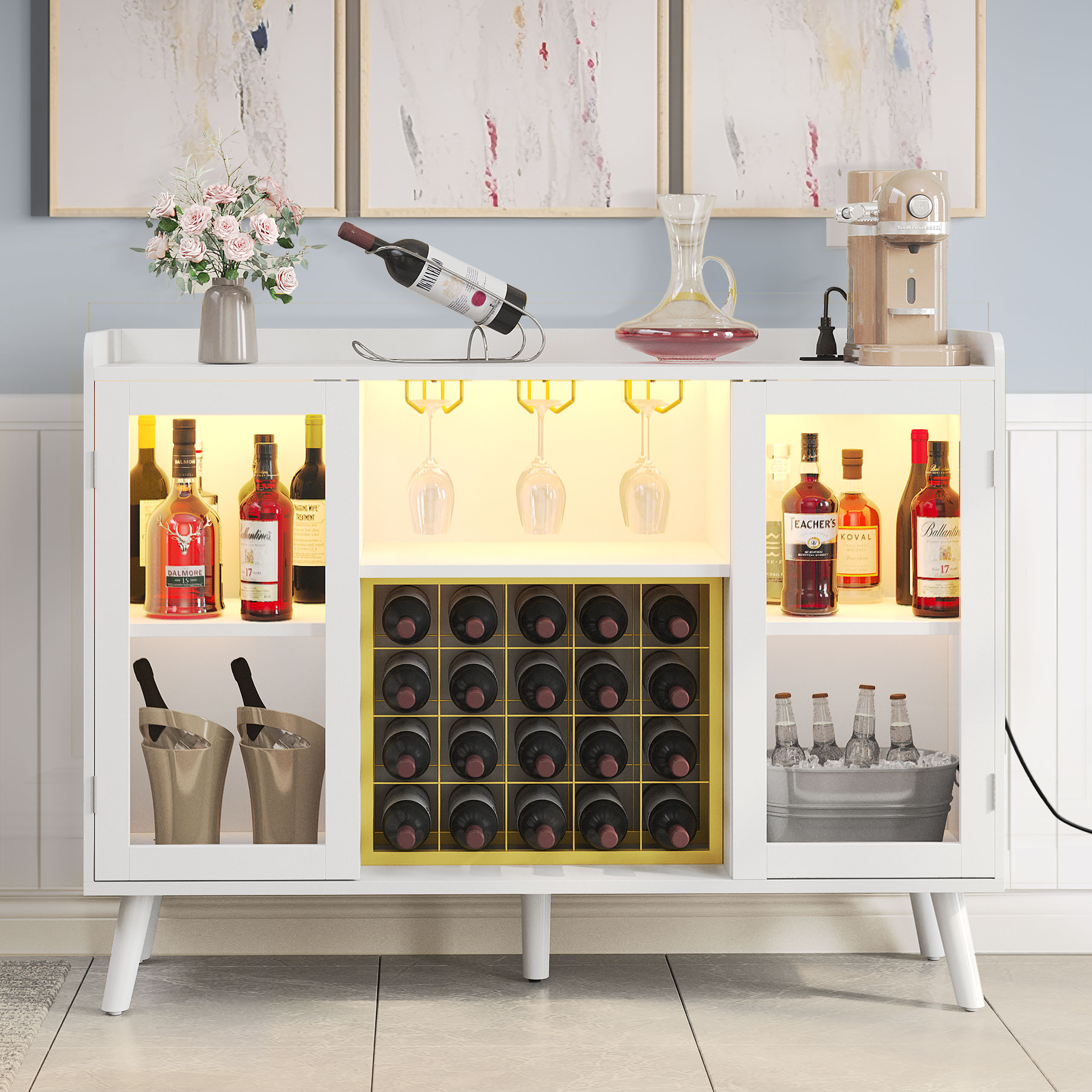 The Urban Port 9 Bottle Storage Wine Rack Cabinet with 1 Drawer