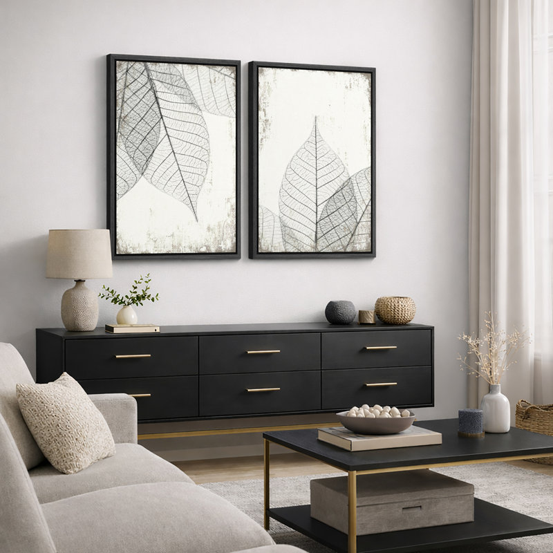 Ensemble de décoration murale Subtile Neutre squelette botanique Diptyque - impression sur toile encadrée 2 pièces