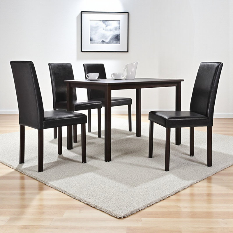 Slone Kashia 5-Pc Solid Wood Dining Set in Black Leather, 29.5'' H X 47.75'' W X 30'' D