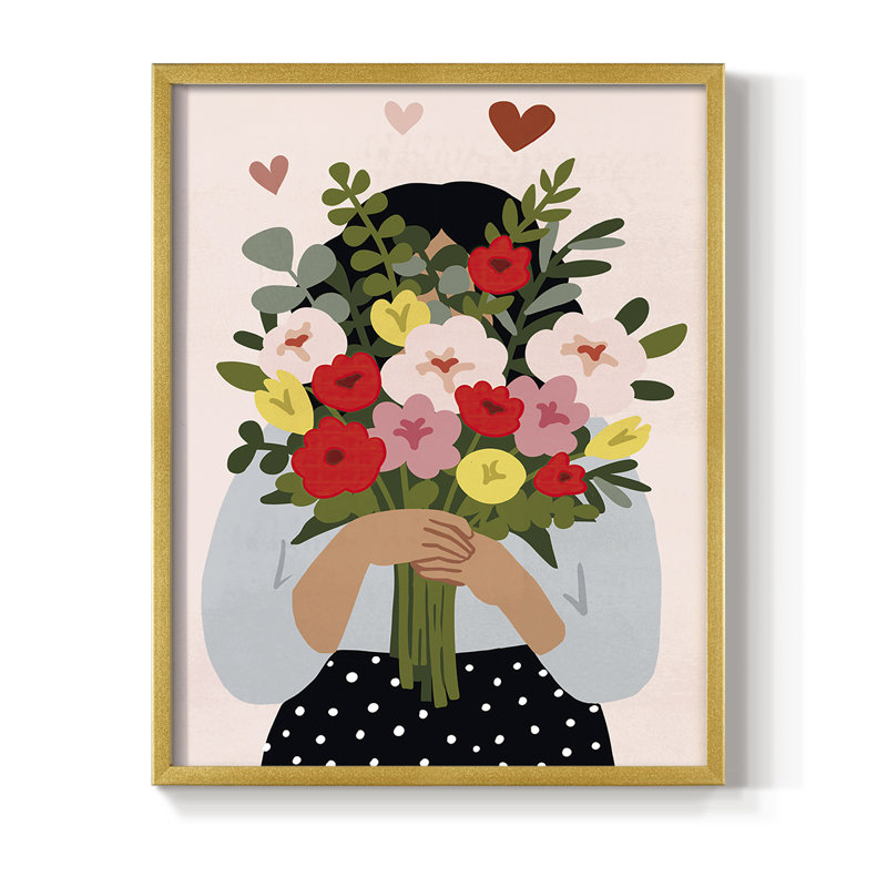Collection Darling Valentine, reproduction encadrée B - bois massif, Encadrement doré, H 28 po x l 22 po
