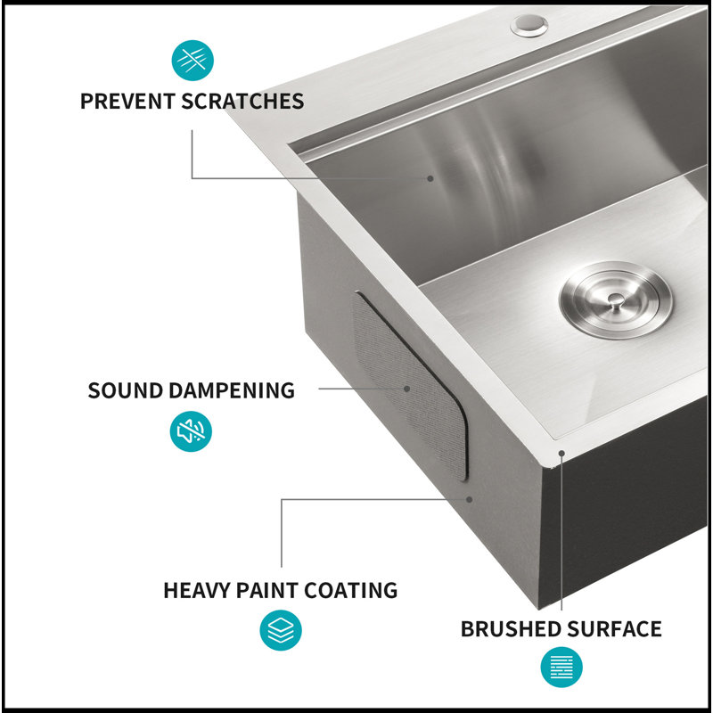 Évier de cuisine 25 po x 22 po à évier de cuisine en acier inoxydable calibre 16 avec station de travail encastrable
