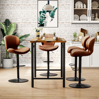 Ensemble de 4 tabourets de bar modernes réglables, tabourets de comptoir pivotants rembourrés en similicuir, tabourets de bar à hauteur de comptoir avec grande base, assemblage facile en 5 minutes pour l'îlot de cuisine