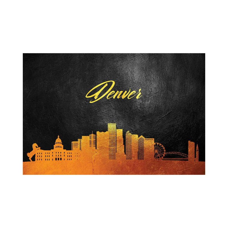Denver Colorado Gold Skyline 1 Piece Wrapped Canvas Wall Art, 30.48 cm H x 45.72 cm W