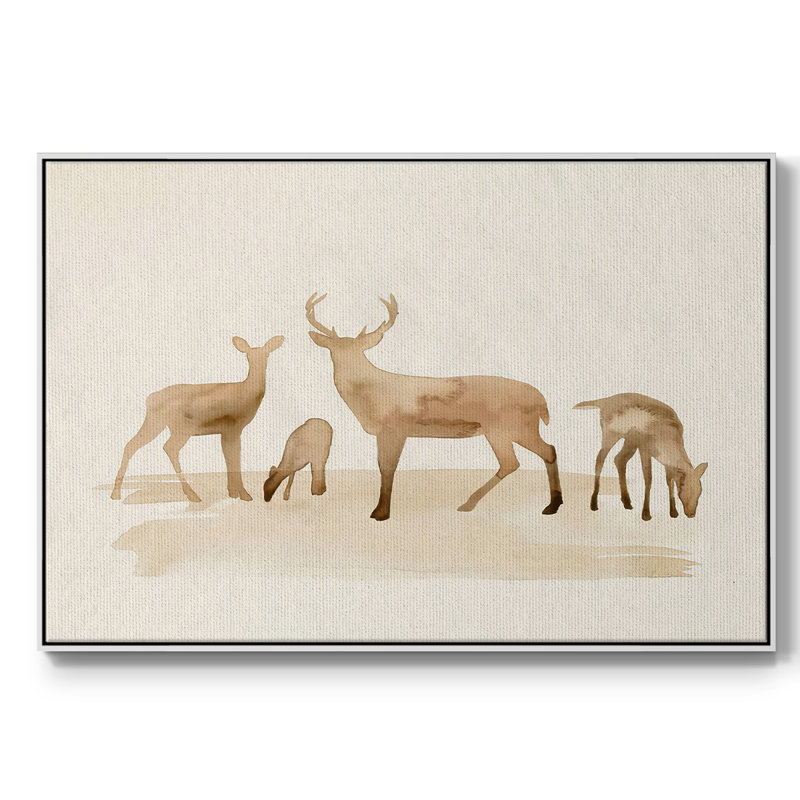 Whitetail Herd I, peinture sur toile encadrée, Cadre blanc, H 25 po x l 37 po x P 2 po
