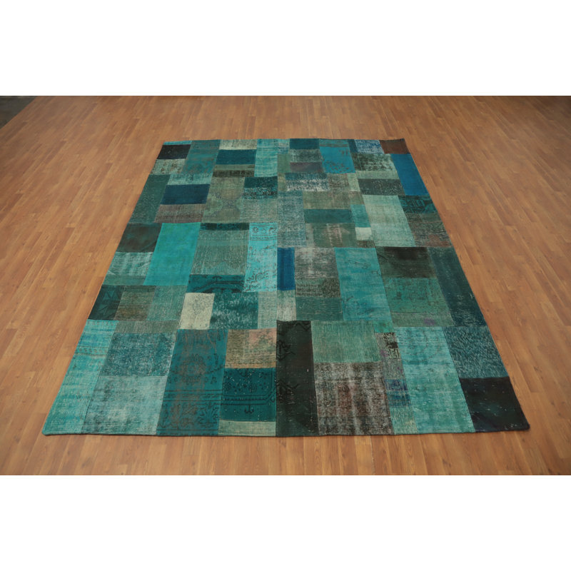 Wool Geometric Patchwork Distressed Area Rug 8x10