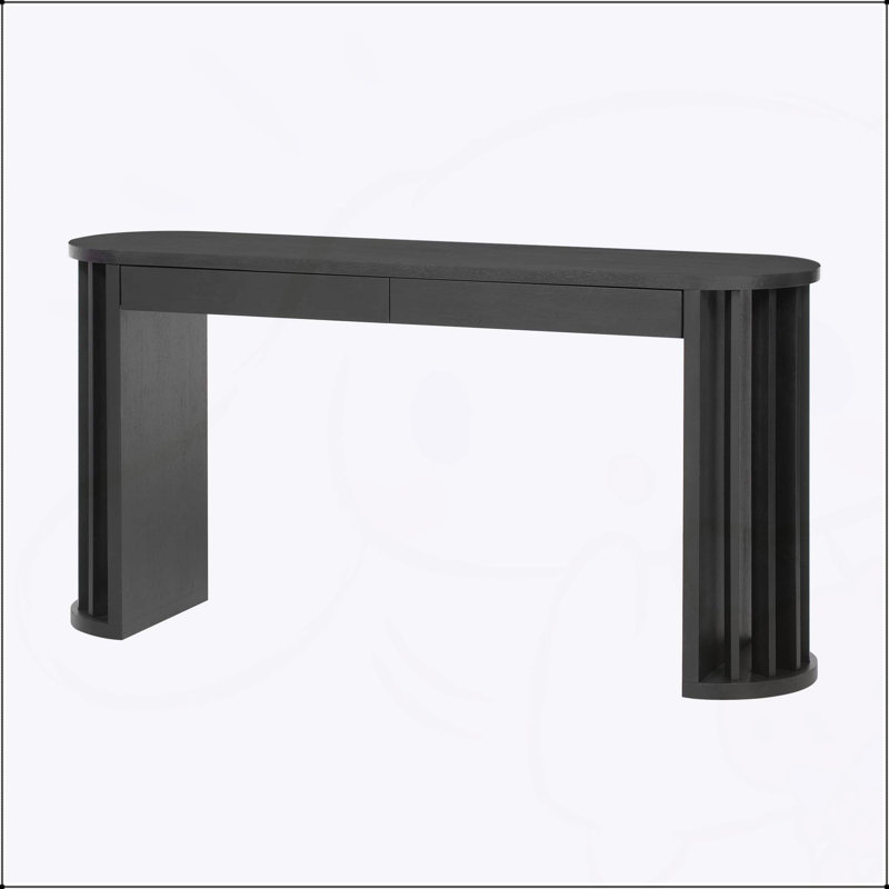 59-inch Long Console Table with Oak Veneer, Curved and Straight Line Design for Farmhouse Entryway, Living Room, and Hallway