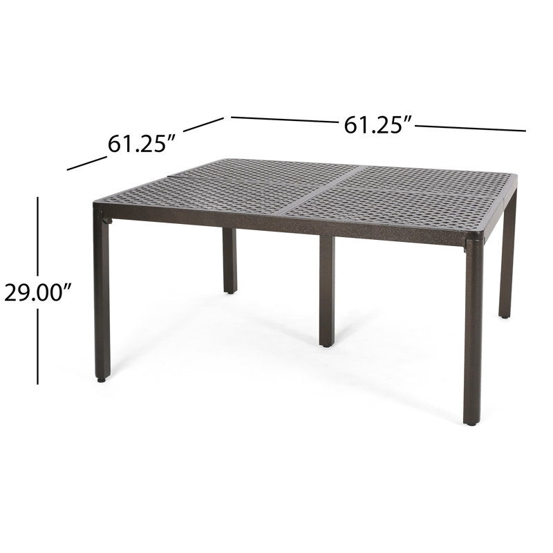 Table de salle à manger moderne en aluminium tissé, carré 62 po, noir brillant, rouille, 8 sièges pour terrasse
